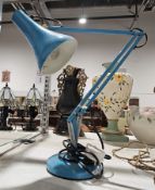 20th century blue anglepoise-style table lamp with circular base