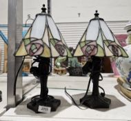 Pair of art nouveau Tiffany style table lamps with slag glass shades (2)