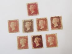 GB stamps: Eight mint QV line engraved 1d reds, 1864-79 issue, various plate numbers, SG cat c£450.