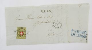 Swiss stamp: Used 1850 10r Rayon II red, black and yellow, without cross border, tied on front