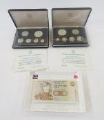 (2) Franklin Mint, British Virgin Islands proof sets, with a Clydesdale Bank £10 note, prefix