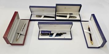 Must De Cartier ballpoint pen dated to top 1990, ref 972312, a Waterman fountain pen with 18ct