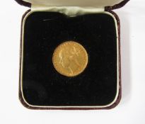 Victoria sovereign 1880, young head left, M below bust, rev St George and Dragon, about very fine