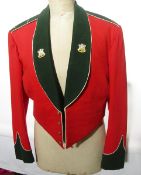 The Devonshire Regiment Major mess dress, no labels, scarlet jacket with roll collar bearing bimetal