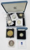 United Kingdom £1 coins and fantasy coins, 2000 silver proof in box of issue with certificate of