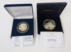 2 silver commemorative coins, 2005 5oz royal wedding of Charles and Camilla, struck to .999