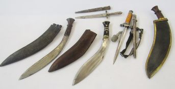 Reproduction WWII German officer's dress dagger with original dagger hangers, together with three