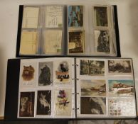 Two albums of postcards, early 20th century and later, with examples of topographical, humorous