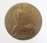 World War I, memorial plaque, otherwise known as 'death penny', awarded to the next of kin to John
