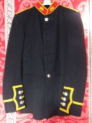 Royal Marines Bandsman's full dress blue tunic, stand up scarlet collar with yellow and scarlet '