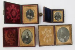 Four Victorian daguerreotype photographic portraits, three of ladies, another of a young