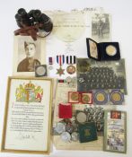 Service medal of the order of St John, WWII France and Germany star, military binoculars, Dunkirk