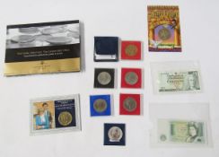 Elizabeth II 1998 silver Britannia £2, (2) five pound coins, Princess Diana and Jersey poppy, 7