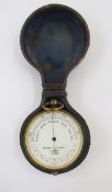 Victorian cased Negretti & Zambra gilt-metal pocket barometer, c47mm diameter x 15mm deep