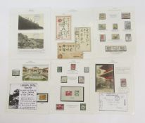 Stamps of Japan: Brown box file of written up Japanese postal history and thematics of various