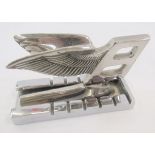 Bentley chrome 'Flying B' car mascot, 10cm wide x 6cm high with chrome stand, 3 Rolls Royce leaflets