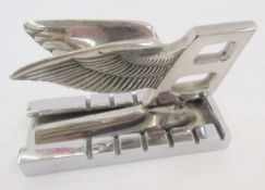 Bentley chrome 'Flying B' car mascot, 10cm wide x 6cm high with chrome stand, 3 Rolls Royce leaflets