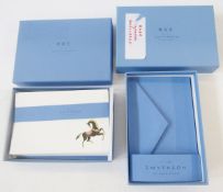 Quantity of Smythson of Bond Street envelopes in two boxes, one box with horse motifs, the other