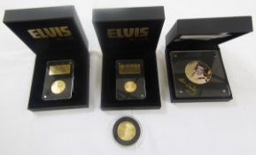 (3) Gold commemoratives of Elvis Presley, consisting of 1/4 oz, purity 0.999, 1/10 oz, purity 0.999,