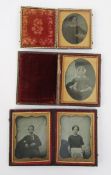 Six Victorian daguerreotype photographic portraits, four of ladies, one of an old gentleman, another