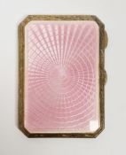 George V silver and pink guilloche enamel cigarette case, Birmingham 1928, Turner & Simpson, with