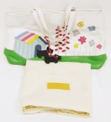Radley  'Garden 2004' leather grab bag with Scottie dog, kennel and flowers design on a white and