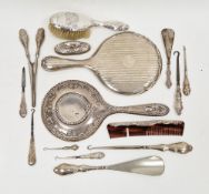 Collection of mostly early 20th century dressing table and manicure items including two silver-
