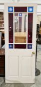 Pair of 19th century painted doors, the upper half with clear and coloured glass inset panels,