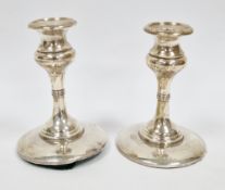 Pair of Victorian silver candlesticks, Birmingham 1886, William Aitken, with central knops, ringed