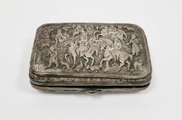 Anglo-Indian white metal cigarette case, with embossed decoration to both sides depicting hunting