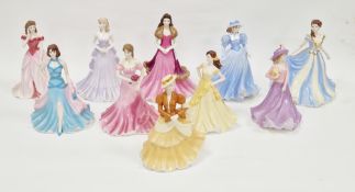 Ten Coalport bone china figures of ladies, printed black marks, comprising Sentiments Perfect Day,