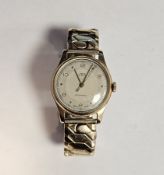 Gent's 9ct gold JNO anti-magnetic wristwatch with roman and dot numerals, centre seconds hand,