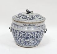 Chinese porcelain blue and white jar and a matched cover, Qing Dynasty, with dog of Fo finial and