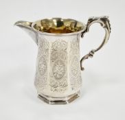 LOT WITHDRAWN Victorian silver milk jug, London 1858, John Evans II, with octagonal tapered form