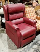Modern red leather upholstered electric reclining armchair, 108cm high x 75cm wide x 90cm deep