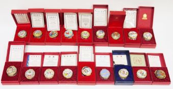 Collection of 22 boxed Halcyon Days enamel Christmas boxes including 1982 and a complete run from