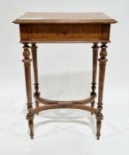 19th century walnut sewing/work table, the hinged lid and sides with geometric parquetry inlay,