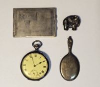 Art Deco silver stamp case, Birmingham 1934, maker SJ, with engine turned decoration, 8cm long,