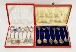 Set of six Danish sterling silver and harlequin enamel teaspoons, each handle set with an enamel