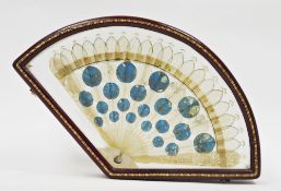 Regency pale horn brise fan having ten carved pierced sticks interset with chinoiserie decorated