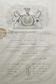 Victorian apothecary examination certificate from the Court of Examiners appointed by the Master