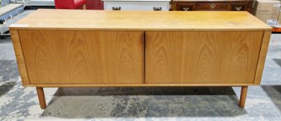 Mid-century teak sideboard, possibly by Austinsuite, comprising two tambour doors opening to three