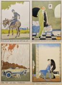 Ettore Tito (1859-1941)  Set of four hand-coloured stencils from the 'Quatre Proverbes Par Tito'