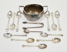 Set of six George III silver teaspoons, London 1854, William Bateman I, Old English pattern engraved