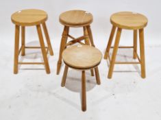 Contemporary beechwood stool with circular seat, on four turned baluster legs, 50cm high x 35cm