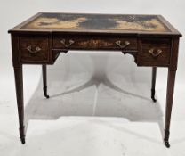 Edwardian Sheraton Revival mahogany string inlaid writing desk, the top with leather inset writing