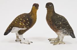 In the manner of Franz Bergman, pair of Austrian style cold-painted bronze models of quails or