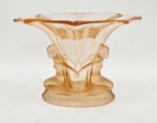 Walther & Sohne Art Deco 1930's Windsor pink glass press moulded flower vase, of faceted flared form