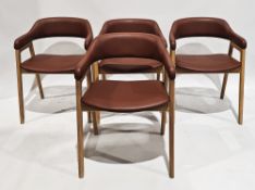 Set of four John Lewis Santino elbow dining chairs with brown leatherette upholstered top rails