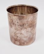 Swiss silver beaker made by Bossard, of plain form with hand engraved inscription, stamped 0925 to